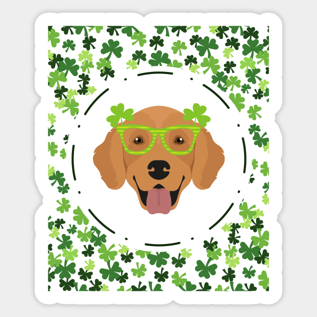 Saint Patrick's Day with Golden Retriever with Glasses and Shamrock Sticker by Seasonal Dogs